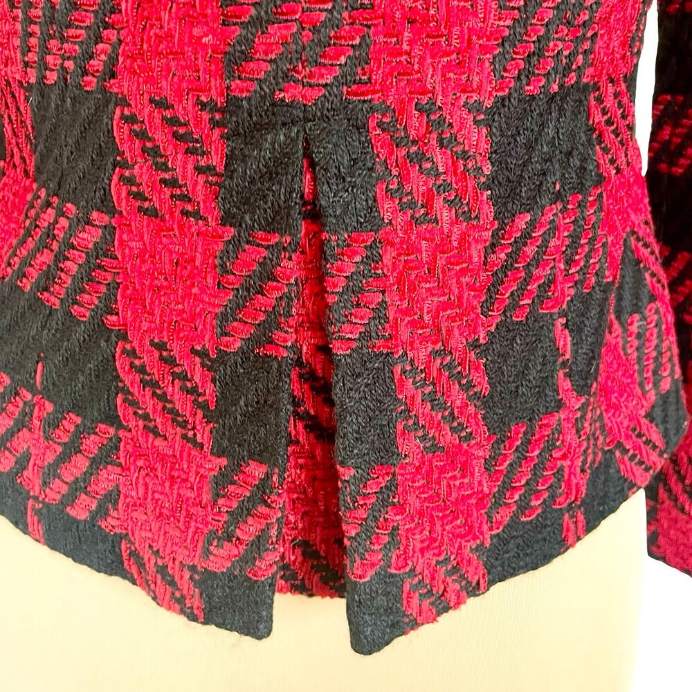 Coldwater Creek Red Black Tartan Plaid Tweed Blazer Size 6P Academia Career - Picture 7 of 12